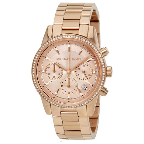 michael kors rose gold watch black strap|michael kors ritz chronograph.